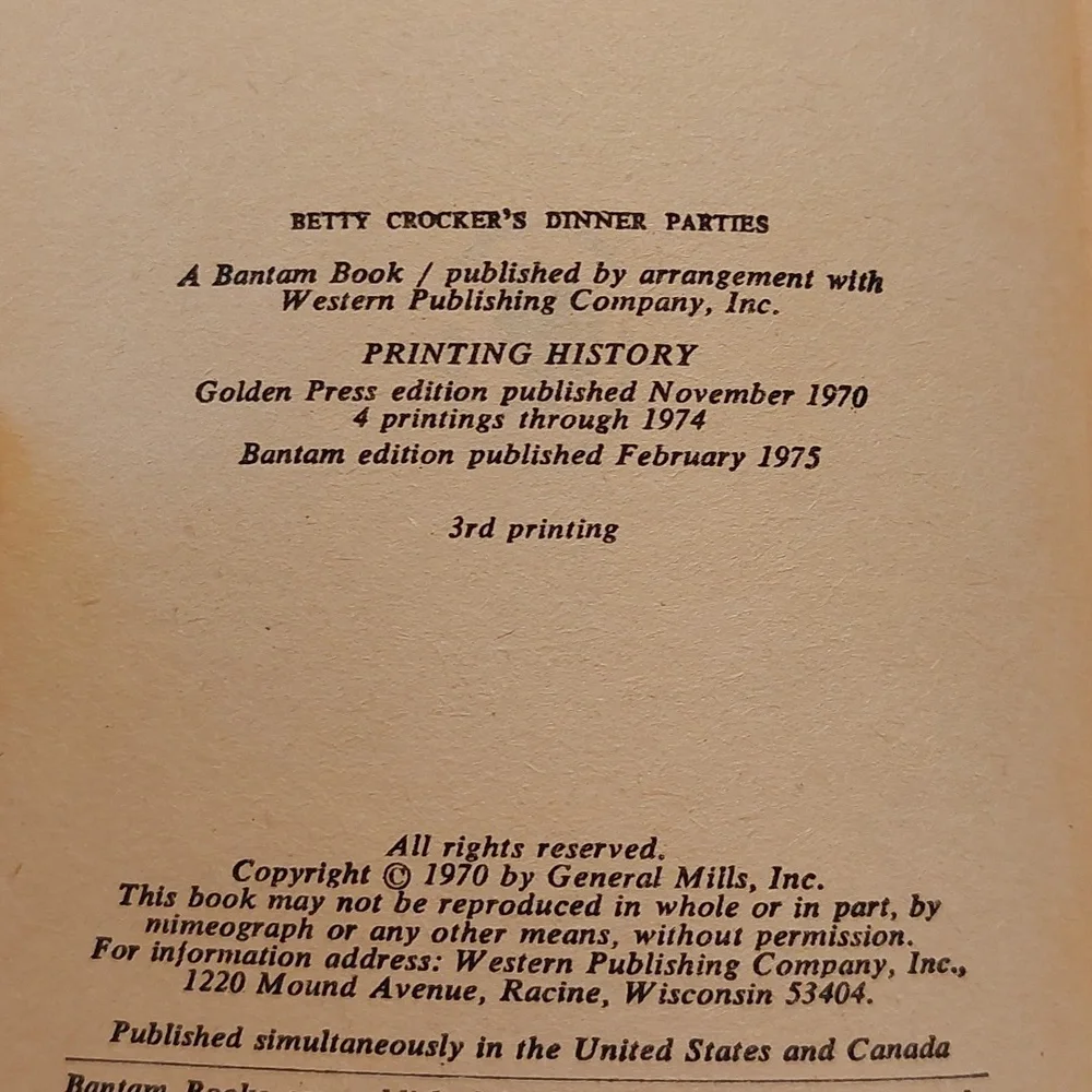 Vintage 1975 Betty Crocker Dinner Parties Cookbook